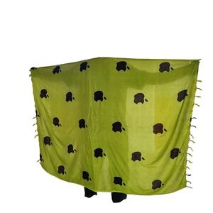 Lime Green Scarf with Black Apple Print Tassels Accent Fashion Accessory